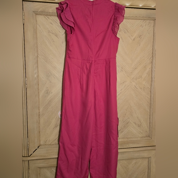Shein Prive Layered Pleated Sleeve Belted Jumpsuit. Size XL. Color: Pink - Picture 11 of 16